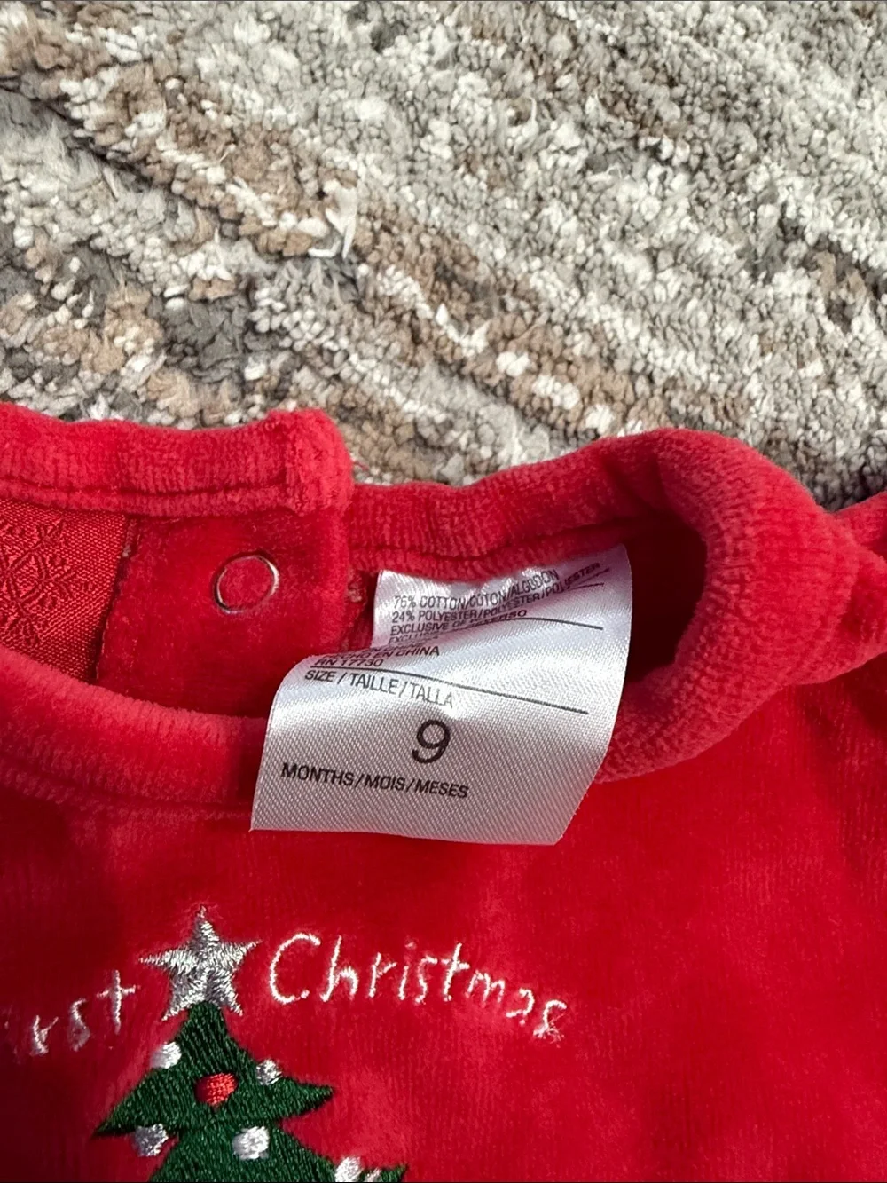 Carter's Red Velvet 'My First Christmas' Romper with Tree Embroidery